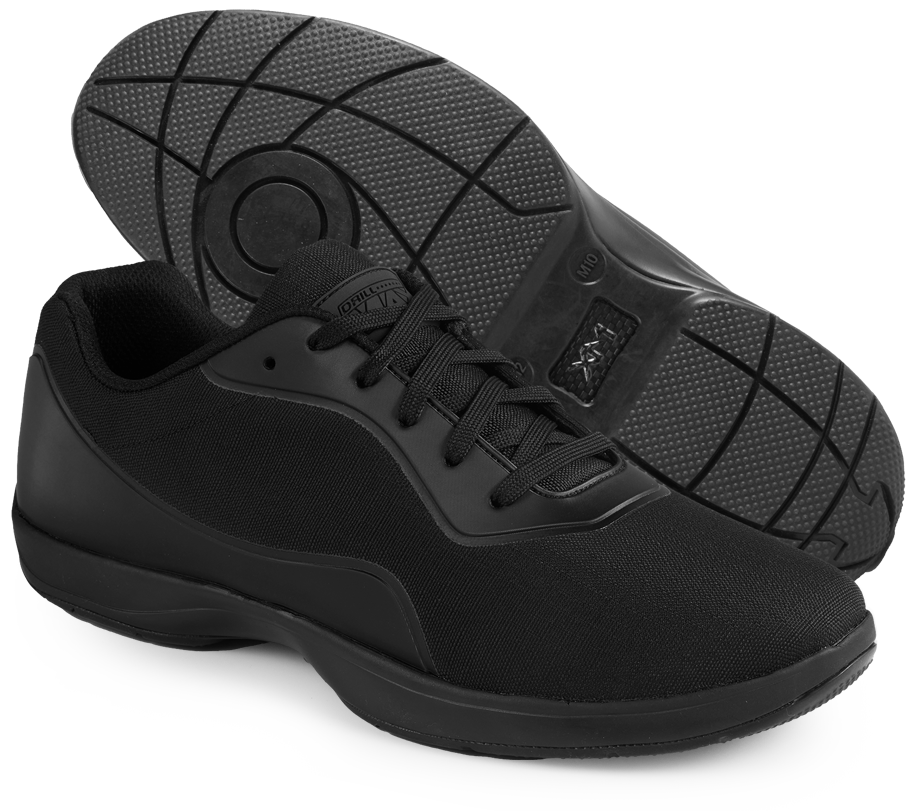 pair of black drillmax marching band shoes