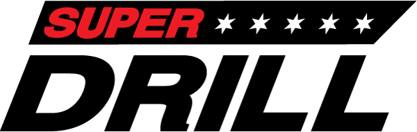 black and red Super Drills logo, no tagline.