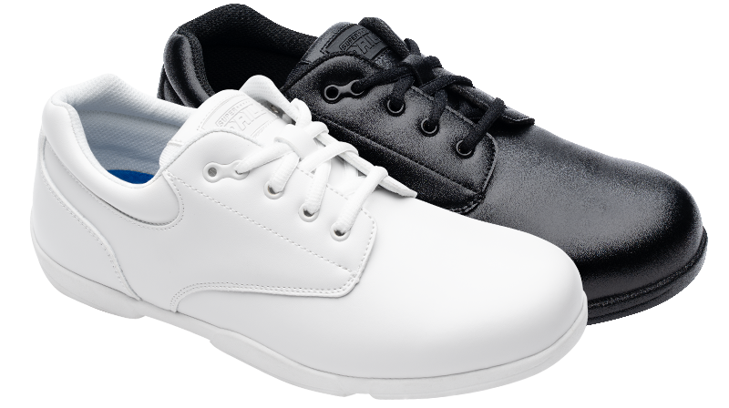 White and Black Super Drills Shoes side-by-side, profile view